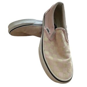 Vans Light Pink and Cream Checkered Slip-Ons